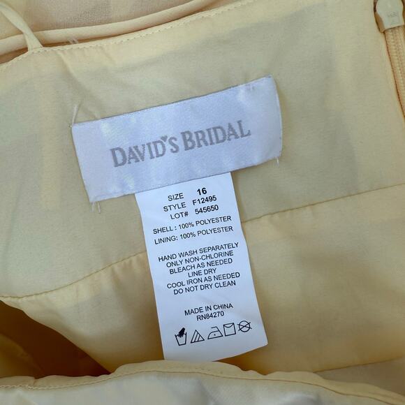 DAVID’S Bridal Dress Size 16 NWT Spaghetti Strap Chiffon Beaded Canary Yellow - Picture 2 of 16